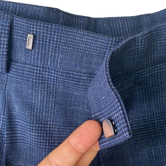 Hugo Boss New! Virgin Wool Linen Blend Plaid Pleated Trouser Dress Pant Stretch - Picture 4 of 16